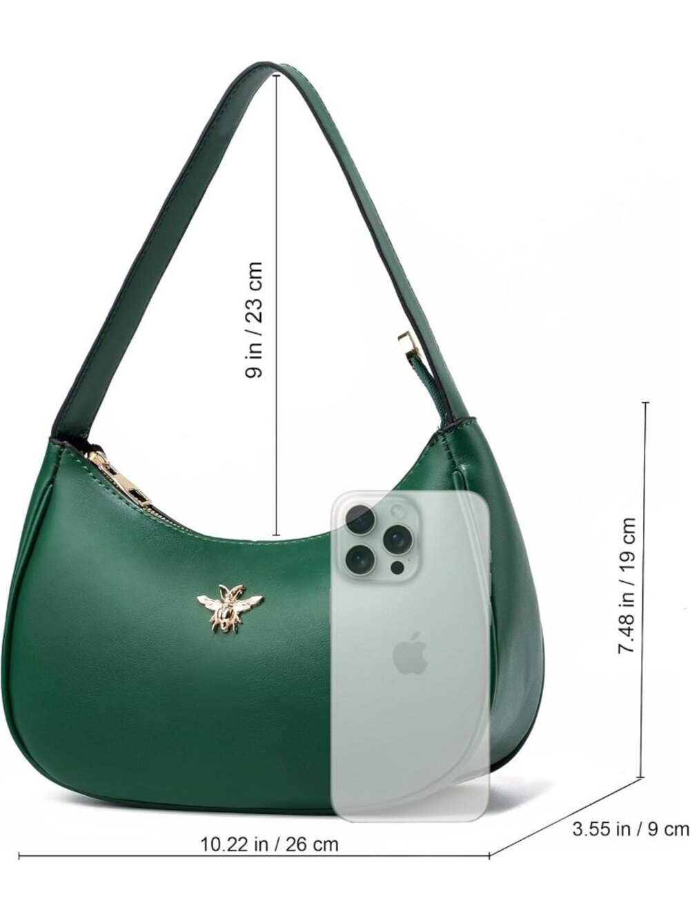 Women's Green Leather Small Stylish Retro Zipper Classic Clutch Hobo Tote Bags - Picture 4 of 6
